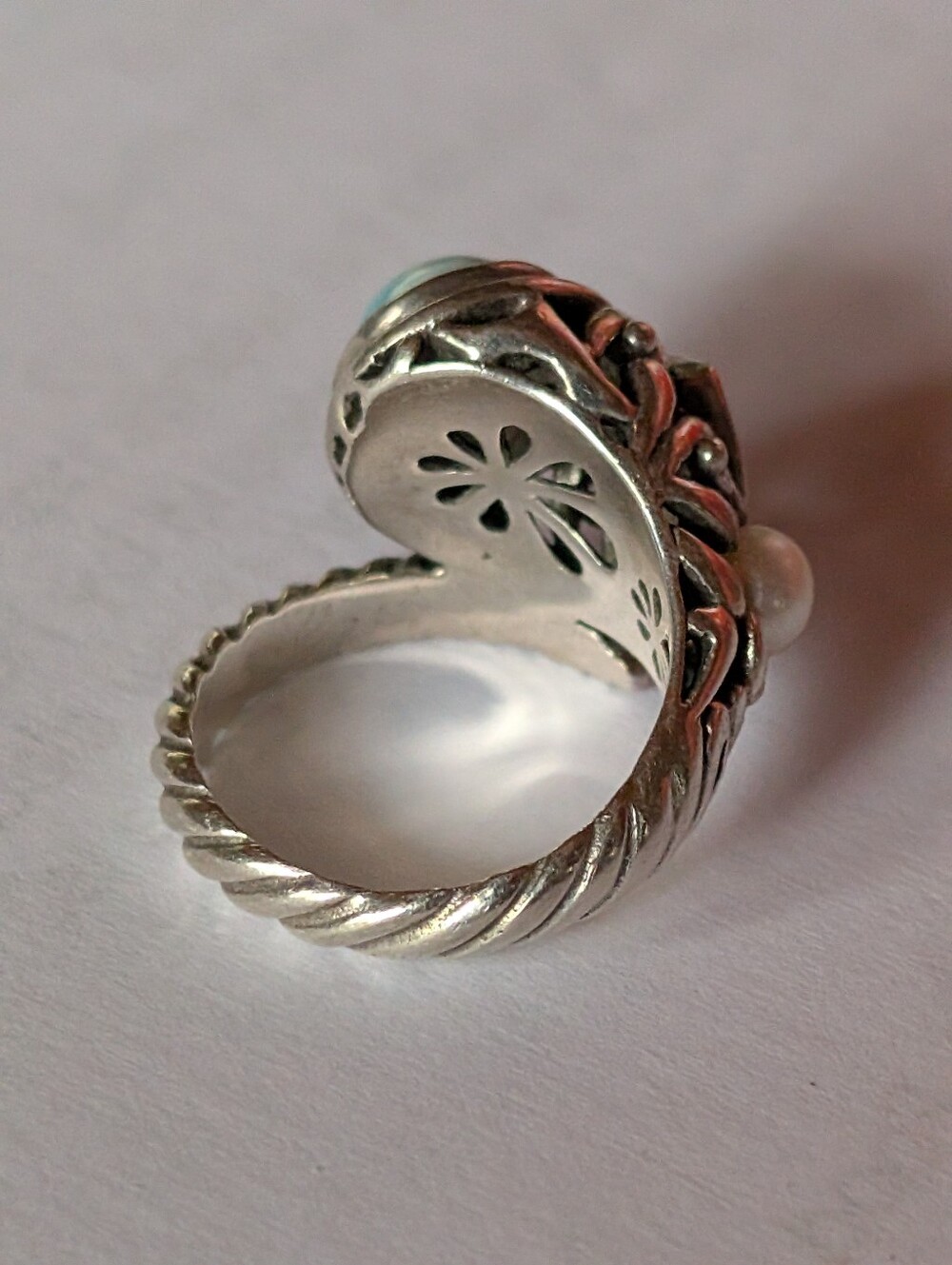 MarahLago Sterling Silver Larimar Cabochon Ring with Pearl Accent - Light Blue - Picture 3 of 8